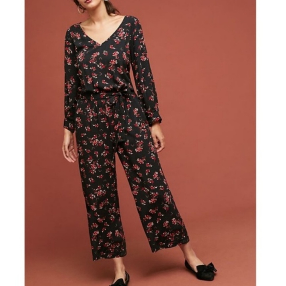 Anthropologie Velvet Freddy Black & Floral Jumpsuit Medium